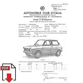 1970 Autobianchi A112 FIA homologation form PDF download (ACI)
